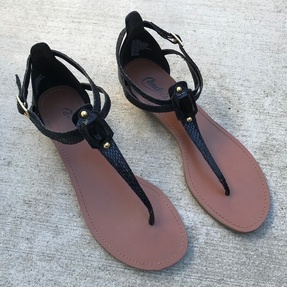 Candie's Shoes - CANDIE’S ✨ Black Snakeskin Studded Wedge Sandals 9